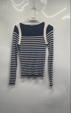 Load image into Gallery viewer, Loft Womens Blue White Striped Ribbed Knit Boat Neck Pullover Sweater Size S

