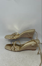 Load image into Gallery viewer, MNG Womens Gold Open Square Toe Ankle Tie Wedge Heel Strappy Sandals Size EUR 41
