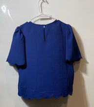 Load image into Gallery viewer, Express Womens Blue Short Sleeve Scalloped Hem Keyhole Blouse Top Size Small

