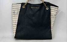 Load image into Gallery viewer, Christian Siriano Womens White Black Perforated Leather Double Handle Tote Bag

