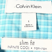 Load image into Gallery viewer, Calvin Klein Mens Light Blue Plaid Long Sleeve Slim Fit Button-Up Shirt Size L
