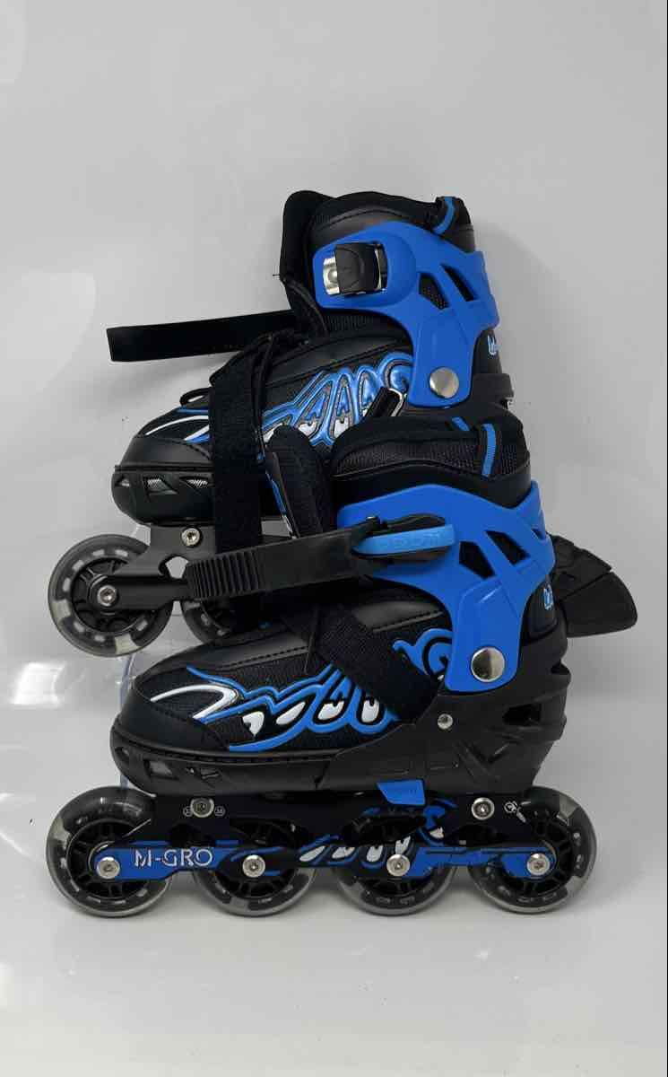 M-Gro Kids Blue And Black Illuminating Wheels Adjustable Inline Skates Size 1-5