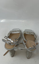 Load image into Gallery viewer, Aldo Womens Glimma Silver Rhinestone Open Toe Block Platform Heels Size 8.5
