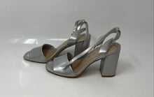 Load image into Gallery viewer, Audrey Brooke Womens Silver Leather Block Heel Ankle Strap Sandals Size 7M

