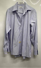 Load image into Gallery viewer, Calvin Klein Mens Blue Striped Cotton Long Sleeve Dress Shirt Size 16 1/2 34/35
