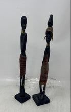 Load image into Gallery viewer, Lot Of 2 Handmade African Ebony Wood Statues Beaded Maasai Tribe Figures
