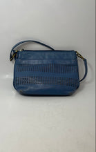 Load image into Gallery viewer, Fossil Womens Blue Leather Detachable Shoulder Strap Zip Top Lined Crossbody Bag
