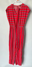 Load image into Gallery viewer, Express Womens Red Striped Print V-Neck Waist Tie One-Piece Jumpsuit Size S
