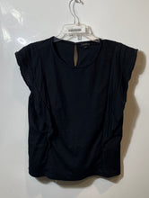 Load image into Gallery viewer, Ann Taylor Womens Black Cap Sleeve Round Neck Ruffle Blouse Top Size L
