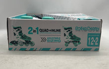 Load image into Gallery viewer, Roller Derby Kids White Green Interchangeable 2-In-1 Quad+Inline Skates Sz 12-2
