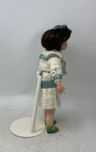 Load image into Gallery viewer, Vintage Brown Hair Ceramic Play Doll In Removable Outfit With Display Stand
