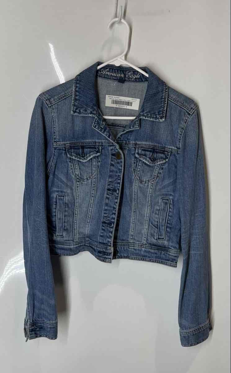American Eagle Outfitters Womens Blue Denim Long Sleeve Short Jean Jacket Size M