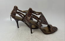 Load image into Gallery viewer, Nine West Womens Brown Shiny Leopard Embossed Back Zip Strappy Heels Size 7M
