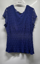 Load image into Gallery viewer, Alfani Womens Blue Short Sleeve Swiss-Dot Diamond Mesh Overlay Blouse Top Sz 2X
