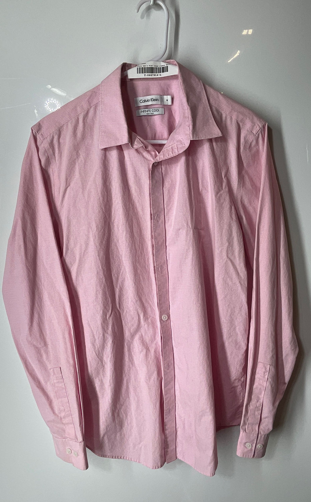 Calvin Klein Mens Pink Cotton Long Sleeve Non-Iron Button-Up Shirt Size M