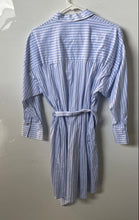 Load image into Gallery viewer, Zara Womens Blue White Striped Long Sleeve Belted Shirt Dress Size Medium
