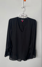 Load image into Gallery viewer, Vince Camuto Womens Black Ruffle Bell Sleeve V-Neck Pullover Blouse Top Size M
