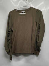 Load image into Gallery viewer, Calvin Klein Womens Military Green Crew Neck Puff Sleeve Blouse Top Size Small
