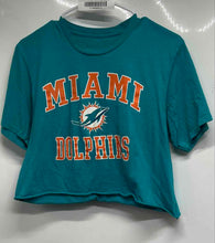 Load image into Gallery viewer, Girls Aqua Cotton NFL Miami Dolphins Short Sleeve Cropped Graphic T-Shirt Size L
