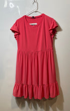 Load image into Gallery viewer, Express Womens Coral Flutter Sleeve Crew Neck Ruffle Mini Babydoll Dress Size S
