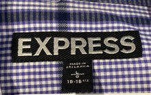 Load image into Gallery viewer, Express Mens White Purple Plaid Long Sleeve Collared Dress Shirt Size L 16-16.5
