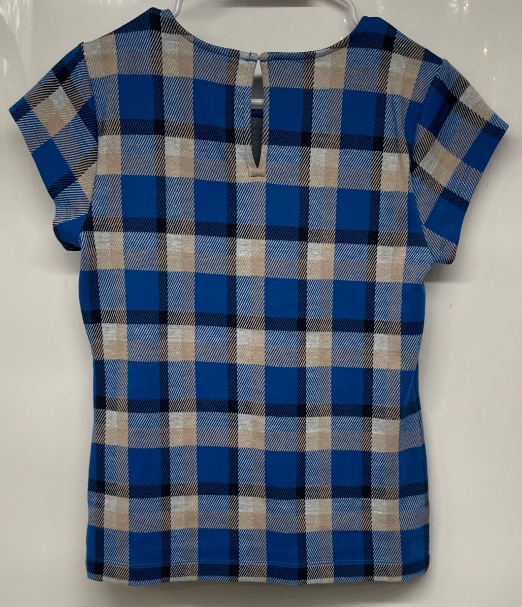 Ann Taylor Womens Blue Multi Plaid Short Sleeve Blouse Top Size Medium
