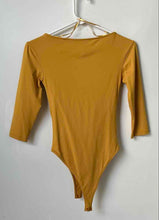 Load image into Gallery viewer, Zara Womens Mustard 3/4 Sleeve Round Neck One-Piece Bodysuit Size Small
