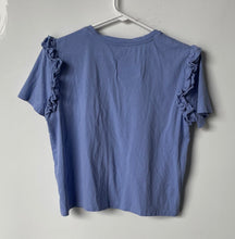 Load image into Gallery viewer, Zara Womens Blue Short Sleeve Ruffle Crew Neck Pullover Cropped T-Shirt Size L

