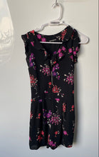 Load image into Gallery viewer, Express Womens Black Floral Sleeveless V-Neck Ruffle One-Piece Romper Size 4

