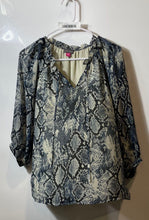 Load image into Gallery viewer, Vince Camuto Womens Gray Black Snakeskin Print Tie Front Blouse Top Size PM
