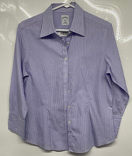 Load image into Gallery viewer, Brooks Brothers Womens Purple White Non-Iron Fitted Button-Up Shirt Size 8
