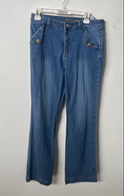 Load image into Gallery viewer, Michael Kors Womens Blue Medium Wash Pockets Denim Flared Jeans Size 10
