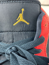 Load image into Gallery viewer, Authentic Nike Kids Air Jordan 1 Low Red Navy Blue Sneaker Shoes 6.5Y Damaged
