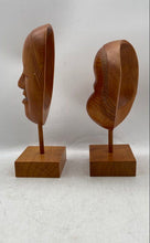 Load image into Gallery viewer, Set Of 2 Pieces Original Brown Wooden Home Decorative Noh Face Masks With Stand
