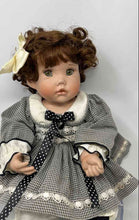Load image into Gallery viewer, Vintage Brown Curly Hair Green Eyes Ceramic Baby Doll In Removable Outfit
