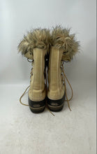 Load image into Gallery viewer, Sorel Womens Beige Black Suede Fur Trim Lace-Up Winter Snow Boots Size 8
