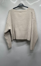 Load image into Gallery viewer, H&amp;M Womens Beige Knitted Ribbed Long Sleeve V-Neck Pullover Sweater Size XL
