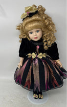 Load image into Gallery viewer, Collectible Victorian Blonde Curly Hair Porcelain Doll With Display Stand
