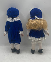 Load image into Gallery viewer, Marian Yu Designs Sisters Brother Twins Colonial Porcelain Doll Set Of 2 w/ Tag
