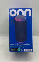 Load image into Gallery viewer, Onn Blue Medium Rugged Wireless Bluetooth Speaker With LED Lighting In Box
