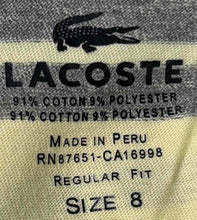 Load image into Gallery viewer, Lacoste Mens Yellow Gray Striped Short Sleeve Collared Polo Shirt Size 8
