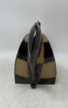 Load image into Gallery viewer, Antique Black Beige Check Ceramic Tableware Scroll Handle Tea Pot
