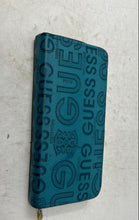 Load image into Gallery viewer, Guess Womens Aqua Monogram Print Leather Travel Zip-Around Wallet
