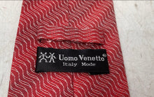 Load image into Gallery viewer, Uomo Venetto Mens Red Zigzag Pattern Keeper Loop Adjustable Pointed Tie
