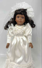 Load image into Gallery viewer, Vintage Collectible Black Curly Hair Brown Eyes Porcelain Doll In Wedding Dress
