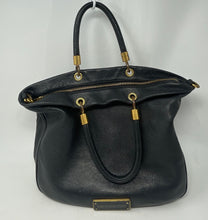 Load image into Gallery viewer, Authentic Marc By Marc Jacobs Womens Black Leather Zip Top Tote Bag Stained
