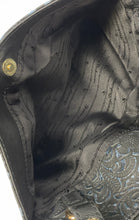 Load image into Gallery viewer, Tommy Bahama Womens Black Dark Blue Floral Engraved Leather Tassel Crossbody Bag
