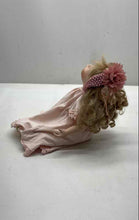 Load image into Gallery viewer, Blonde Curly Hair Closed Eyes Porcelain Doll In Removable Pink Dress
