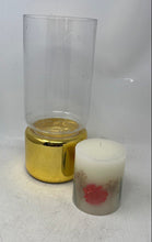Load image into Gallery viewer, Vintage Floral Clear Gold-Tone Glass Collectible Large Candle Holder With Candle
