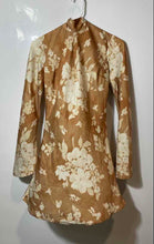 Load image into Gallery viewer, Forever 21 Womens Brown And Beige Floral Long Sleeve Back Tie Mini Dress Size S
